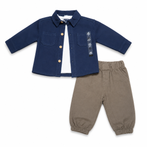 Tenue Bébé Garçon Kiabi – Chemise Marine & Pantalon Taupe