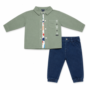 Ensemble Bébé Garçon Kiabi – Surchemise Kaki & Pantalon Jean Bleu
