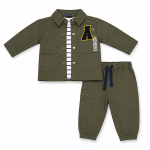 Ensemble Bébé Garçon Kiabi – Surchemise Kaki, T-Shirt Rayé & Pantalon Cargo