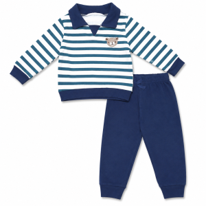Ensemble bébé Garçon en Coton – Polo Rayé Ourson & Pantalon