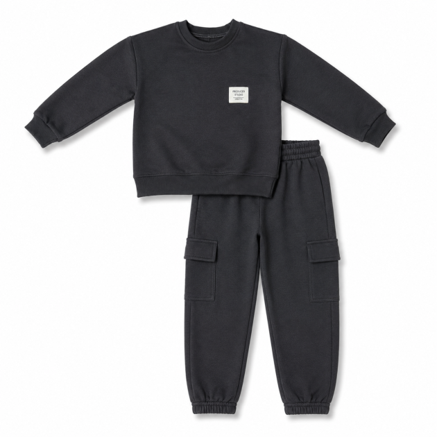 Ensemble Jogging Garçon Cargo – Sweat & Pantalon Noir