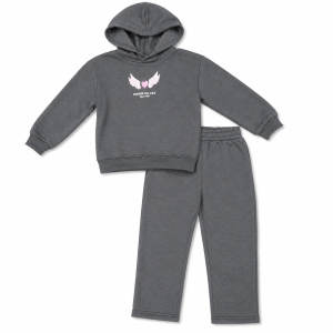 Ensemble Jogging Fille Gris à Capuche – Sweat & Pantalon Motif Cœur Ailé