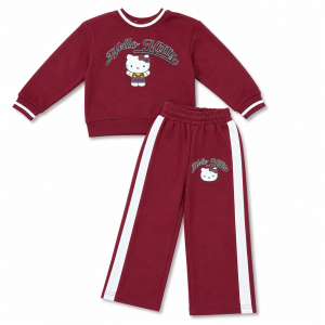 Ensemble Jogging Fille Hello Kitty Bordeaux – Sweat & Pantalon à Bandes Blanches