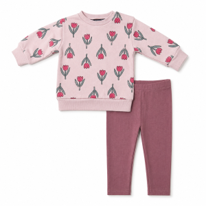 Ensemble Fille George Sweat Fleuri Rose & Legging Vieux Rose