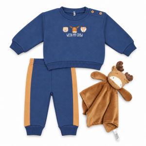 Ensemble bébé bleu marine et doudou renne