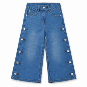 Jean large coupe indigo à boutons latéraux