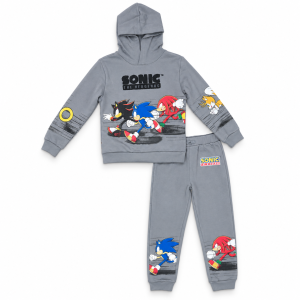 Ensemble Jogging Garçon Sonic Team – Sweat à Capuche & Pantalon Gris