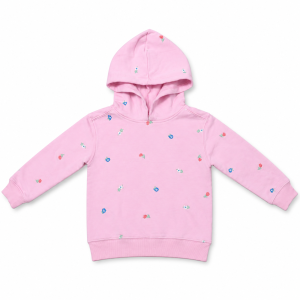 Sweat à capuche fille rose à petits motifs fleuris