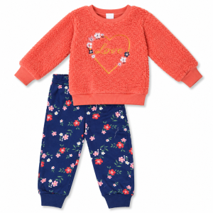 Ensemble Bébé Fille Love Fleuri 2 Pièces – Corail & Bleu Marine