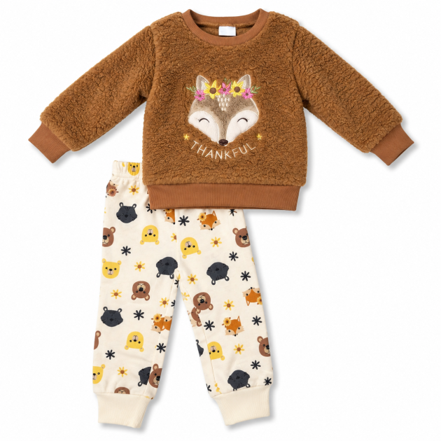 Ensemble Bébé Fille Renard Douillet 2 Pièces – Marron & Écru