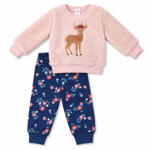 Ensemble Bébé Fille Biche Douillet 2 Pièces – Rose & Bleu Marine