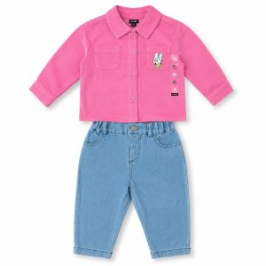 Ensemble Bébé KIABI Fille Daisy 2 Pièces – Chemise Rose & Jean Bleu