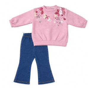 Ensemble Mayoral fille rose fleuri & jean 💗🌸