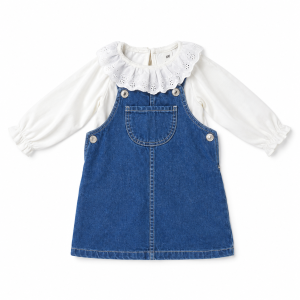 Ensemble H&M Robe Salopette en Jean et Chemisier Broderie Anglaise
