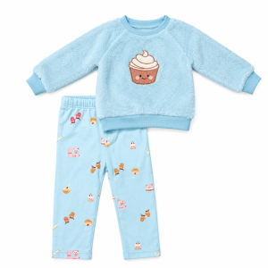 Ensemble Polaire Bébé Fille Bleu Ciel – Sweat & Pantalon Motif Cupcake 🧁💙
