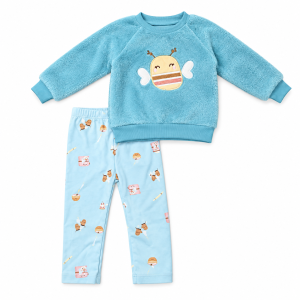Ensemble Polaire Bébé Fille Bleu – Sweat & Pantalon Motif Abeille 🐝💙