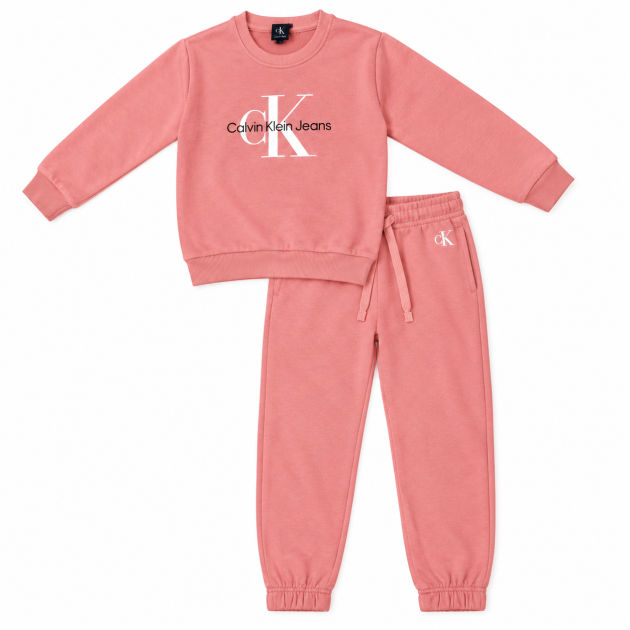 Ensemble Survêtement fille 2 Pièces Rose Corail et Blanc