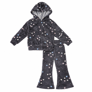Ensemble de Survêtement fillette : Sweat Zippé et Pantalon Évasé Motif Cœurs