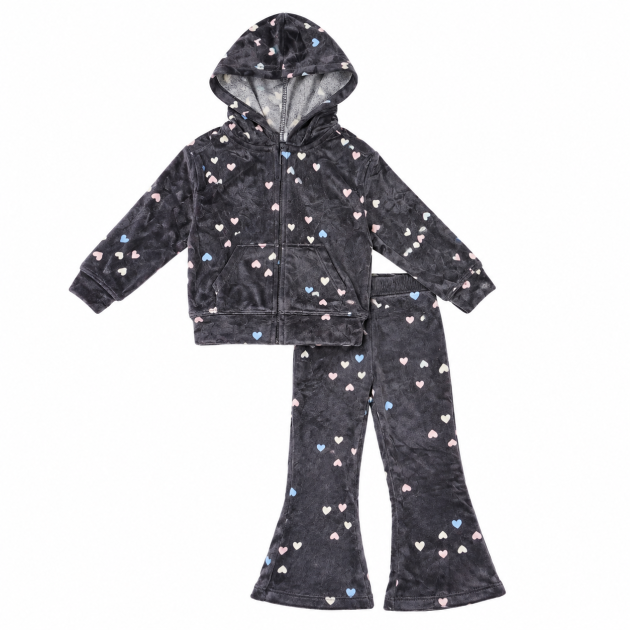 Ensemble de Survêtement fillette : Sweat Zippé et Pantalon Évasé Motif Cœurs