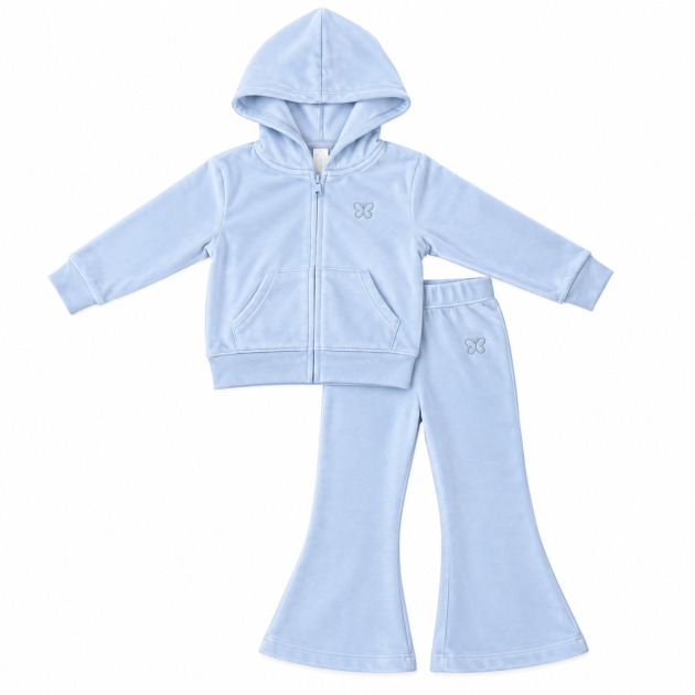 Ensemble de survêtement fillette bleu clair broderie papillon