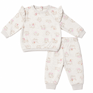 Ensemble 2 Pièces Bébé Fille Décontracté - Haut à Volants & Pantalon Motifs Chiens