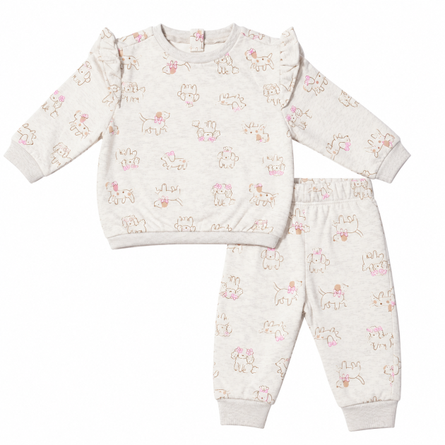 Ensemble 2 Pièces Bébé Fille Décontracté - Haut à Volants & Pantalon Motifs Chiens