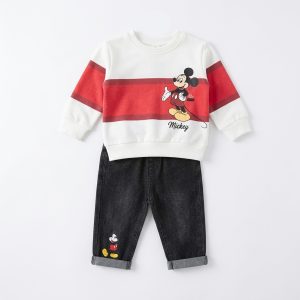Ensemble KIABI bébé garçon Mickey avec sweat blanc et rouge et pantalon jean