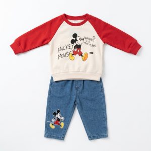Ensemble KIABI bébé garçon Mickey – Sweat écru et rouge avec pantalon jean