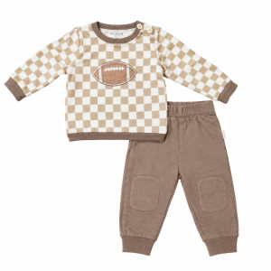 Ensemble bébé garçon beige et marron – Sweat à carreaux et pantalon