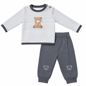Ensemble Bébé Décontracté 2 Pièces : Haut Manches Longues Rayé et Pantalon Motif Ours