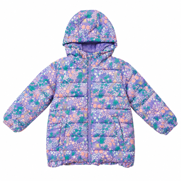 Doudoune à Capuche Fillette Motif Floral Multicolore