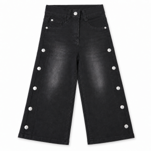 Jean large coupe indigo à boutons latéraux - Noir, 14 Ans